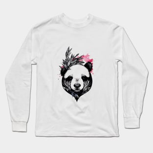 Panda Bear Wild Animal Nature Illustration Art Tattoo Long Sleeve T-Shirt